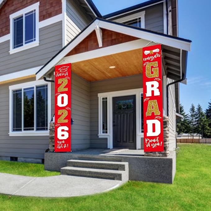 Graduation Decorations 2026 Banner Porch Sign Red Gold - Image 6