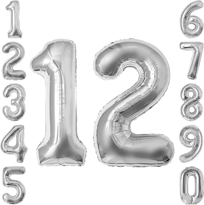 Silver Number 12 Balloon 40 Inch, Luminous Foil by Unknown
