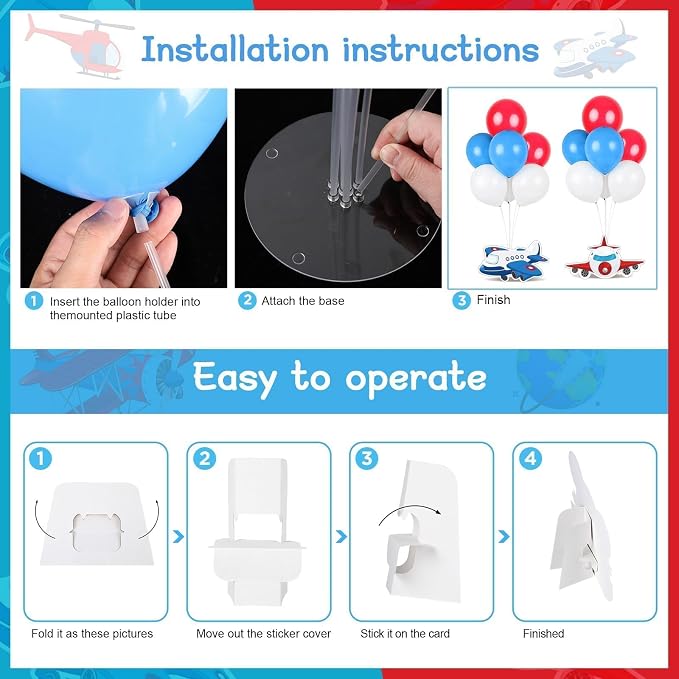 12 PCS Airplane Birthday Party Decorations Airplane Balloons Stand Kit 3D - Image 3
