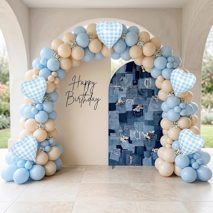 Blue Checkered Heart Balloons, 18 Inch Pastel Blue and White Gingham Heart - Image 6