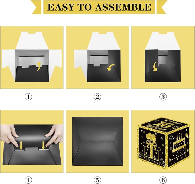Eiurteao 3pcs Black Gold 16th Birthday Decorations Boxes - Image 3