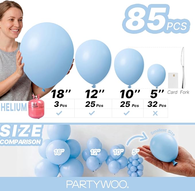 PartyWoo Light Blue Balloons 85pcs Baby Pastel Sky Aqua Blue Color | Different - Image 6