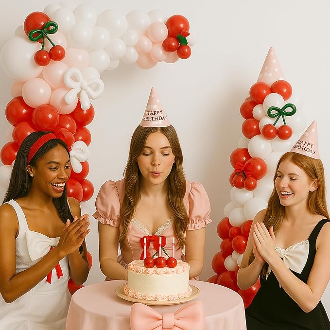 CROSSFINGERS Cherry Red Pink Balloon Garland Arch Kit Party Decorations | Bow - Image 3