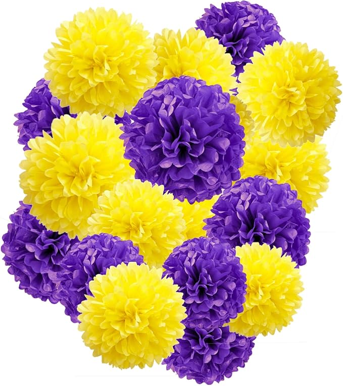 Capesaro Purple Yellow Tissue Paper Pom Poms，12PCS Tissue Paper Flowers by Capesaro