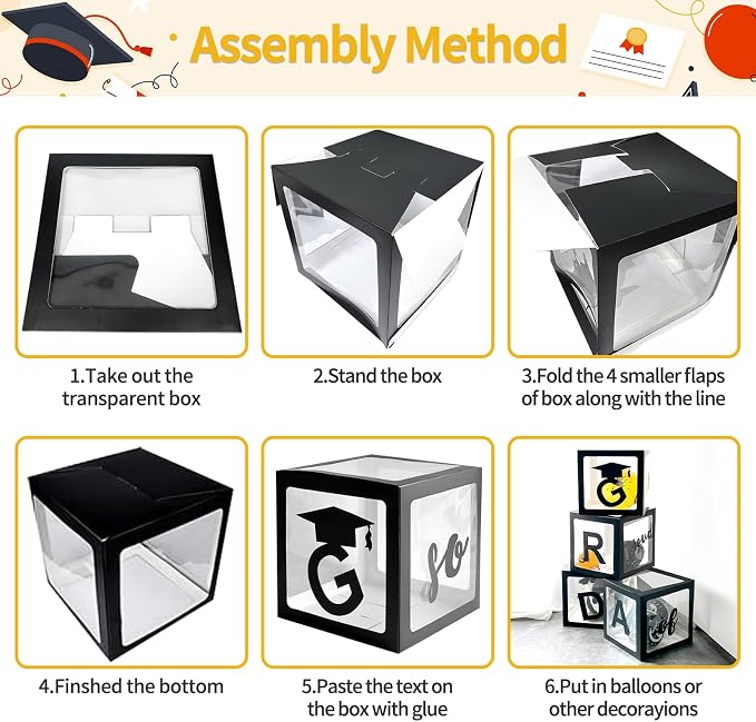 Pack of 4-12x12x12 Inches Black Clear GRAD Balloon Boxes - Image 4