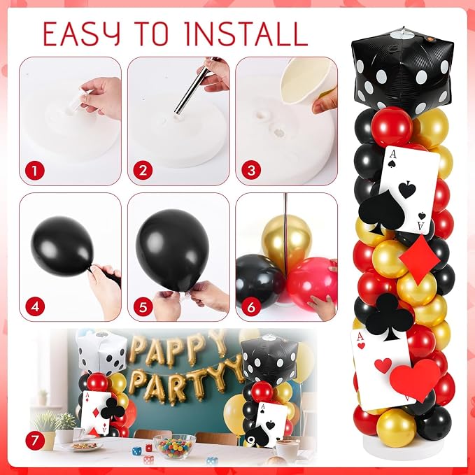 2 Sets Casino Theme Balloon Column Stand Kits Red Black Gold Balloons Column Kit - Image 4