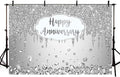 AIBIIN 8x6ft Happy Anniversary Backdrop Silver Dripping Glitter Crystals by AIBIIN
