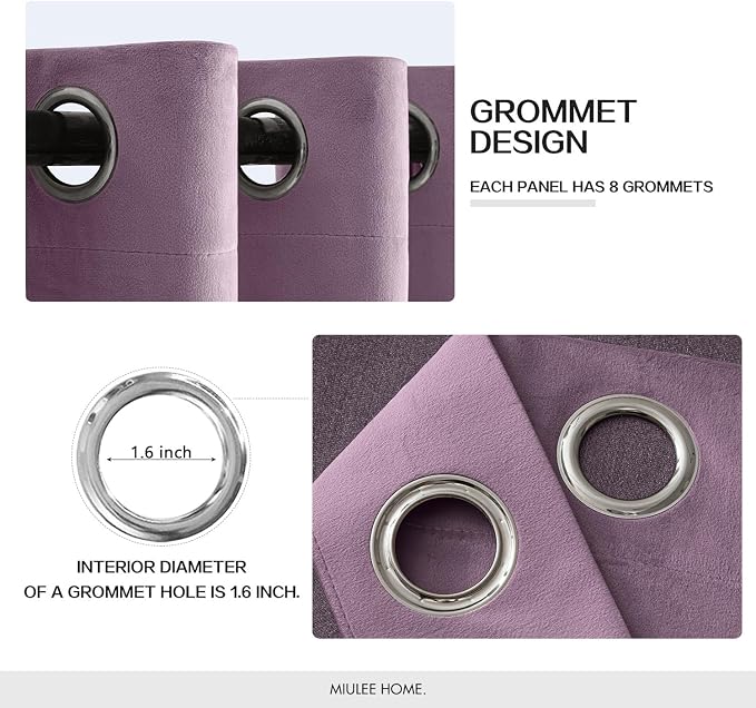 MIULEE Velvet Curtains Lavender 52 x 84 Inch Length Set of 2 | Grommet Drapes - Image 2