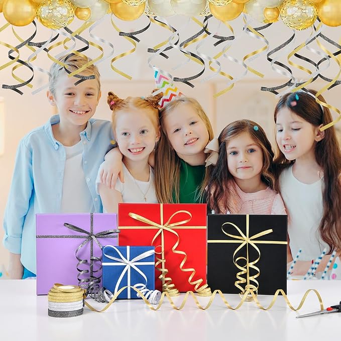 15 Rolls Curling Ribbons Black Silver Gold Glitter Curling Ribbon Balloon - Image 5