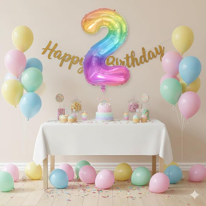40'' 2 Balloon Number, Large Rainbow Foil Number 2 Balloons Birthday Party Decor - Image 4