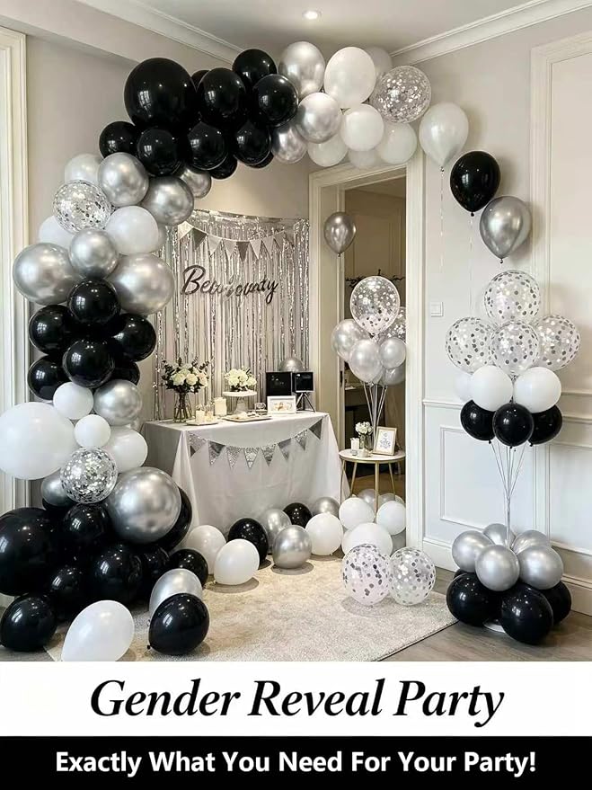 Black and Silver Balloons 12 Inch 60 Pcs Metallic Silver Pearl Silver Black - Image 7