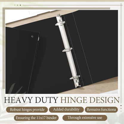 8 Pcs 11 x 17 Inch 3 Ring Binders 1 Inch Rings Heavy Duty View D Ring Binders Economy Holds 11" x 17" Paper for Artwork Blueprints, Office, Home, Work Places(Black)