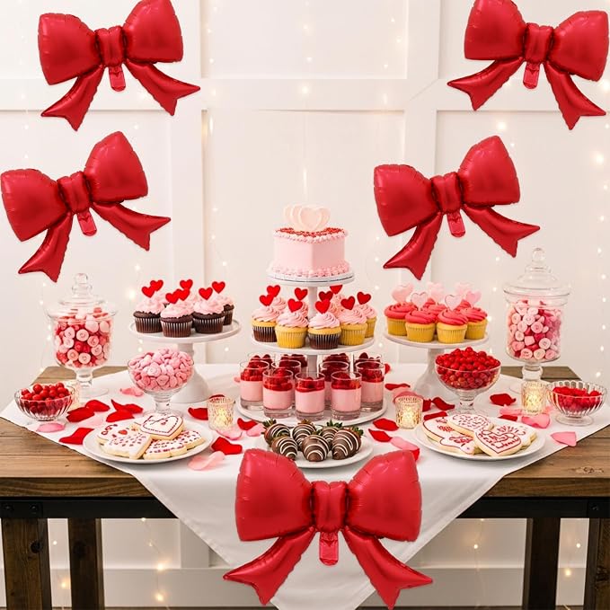 Vuzvuv 5 Pcs Big Red Bow Balloons, 30 Inch Foil Bow Balloon - Image 6