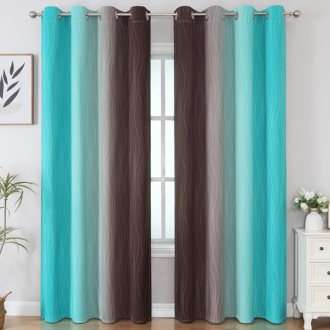 Ombre Blackout Curtains 102 Inches Long 2 Panels Set, Full Room Darkening - Image 2