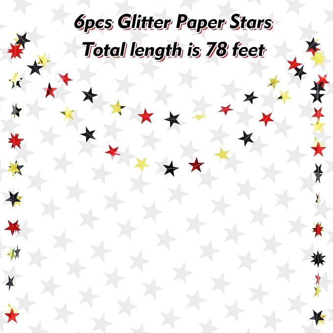 BEISHIDA 6Pcs Black Red and Gold Glitter Star Garland Decor Twinkle Star Banner - Image 2