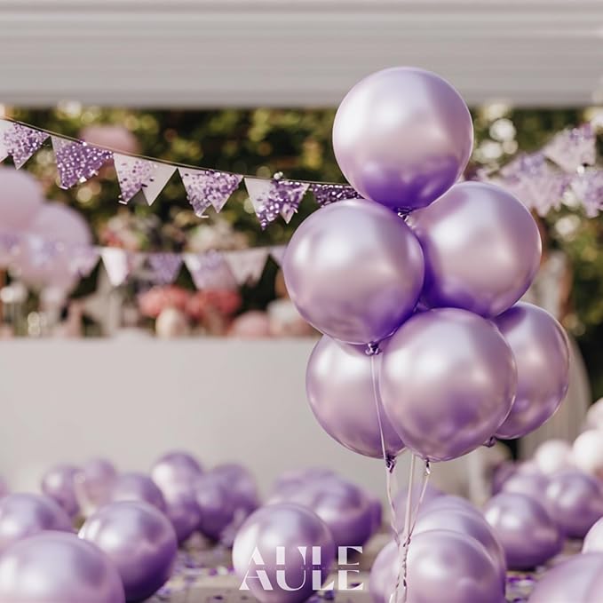 AULE 50Pcs Metallic 12 Inch Light Purple Lilac Chrome Helium Shiny Balloons | - Image 2