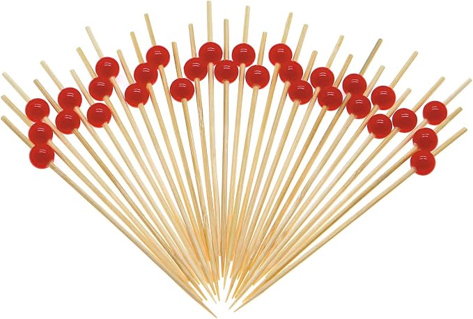 Minisland Red Pearl Bamboo Cocktail Picks, Decorative Appetizer Toothpicks | by Minisland