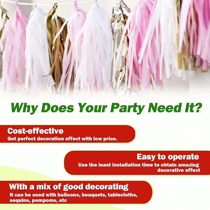 White Tassel Garland 20 Pcs, Tissue Paper Tassels Garland Banner - Image 3