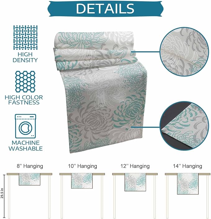 Auqa Chrysanthemum Cotton Linen Table Runner for Dining Kitchen, Wedding Outdoor Party Tablerunners Decoration, Farmhouse Floral Botanical Leaves Dresser Scarf Coffee Tablecloth Runners 13x36 Inches