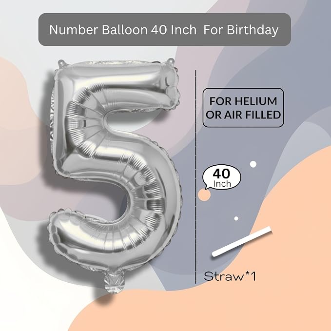 Black Number Balloon 5 Mylar Foil Balloons 40 inch - Image 8