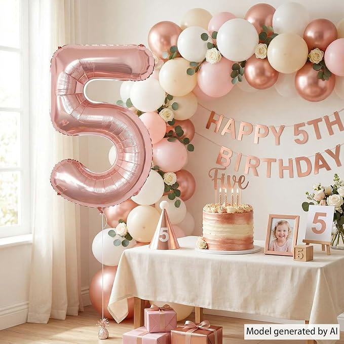 Rose Gold Number 5 Balloon 40 Inch, ustrous Rose Foil - Image 3