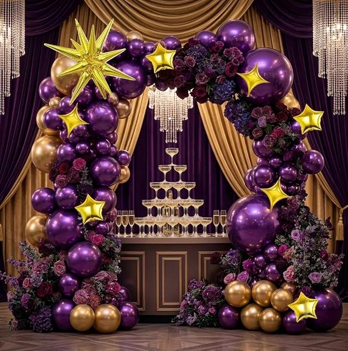 Dark Purple Balloon Arch Double Stuffed Metallic Purple Balloon Garland | - Image 6