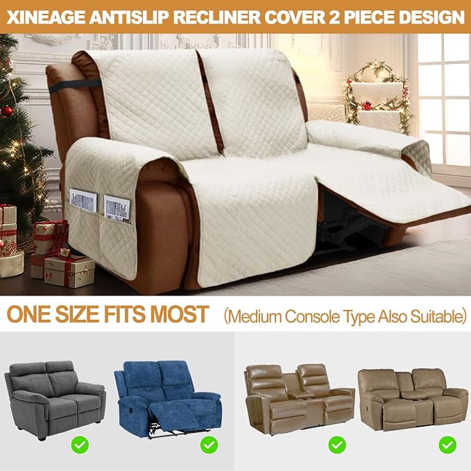XINEAGE Water Resistant Recliner Cover, 2 Seat Loveseat Covers - Image 3