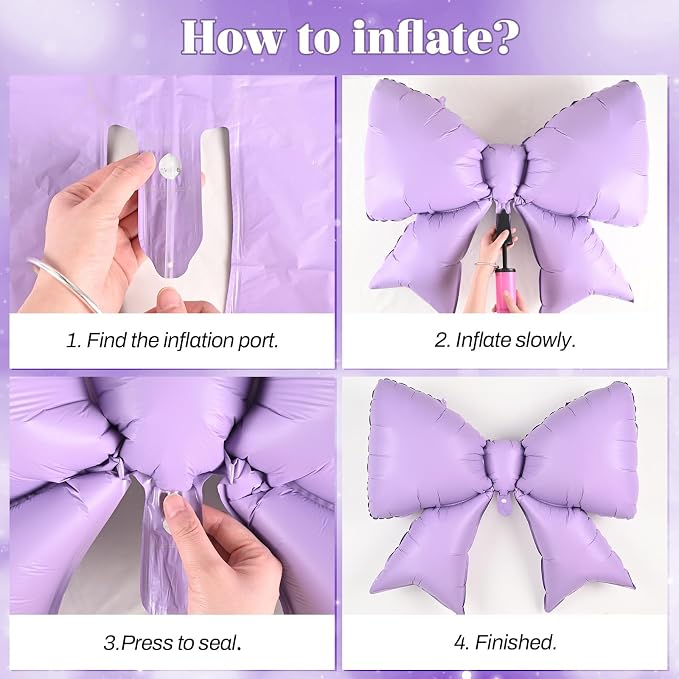 38 Inch Purple Bow Foil Balloons, Giant Light Purple Mylar Bow Shaped Balloons - Image 5