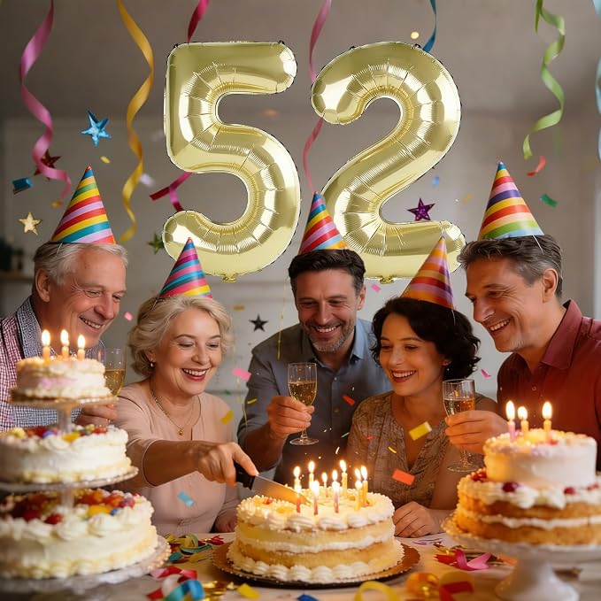 40 Inch Number 52 Balloons for 52nd Birthday Party Decorations, 0-100 Champagne - Image 2