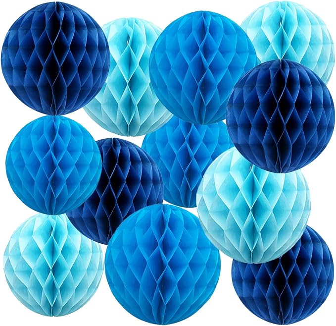 Blue Paper Honeycomb Balls, 6 and 10 inch Hanging Tissue Pompoms, 12 Pack Party by Unknown