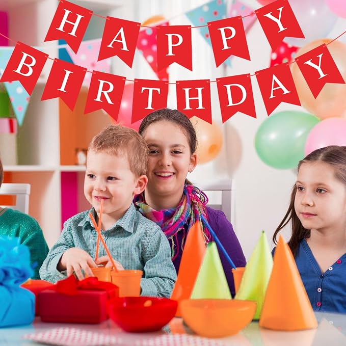 Hooqict Red Happy Birthday Banner Sign - Image 7