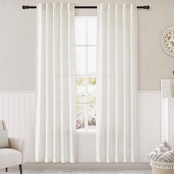 Cream 80 inch Linen Curtains for Doorway Semi Sheer Light Filtering Curtains by Nanspring