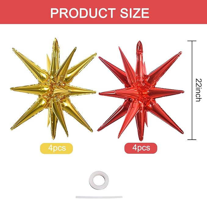 TONIFUL 8 Pcs Explosion Star Balloons Red and Gold Foil Balloon Party Decor | - Image 2