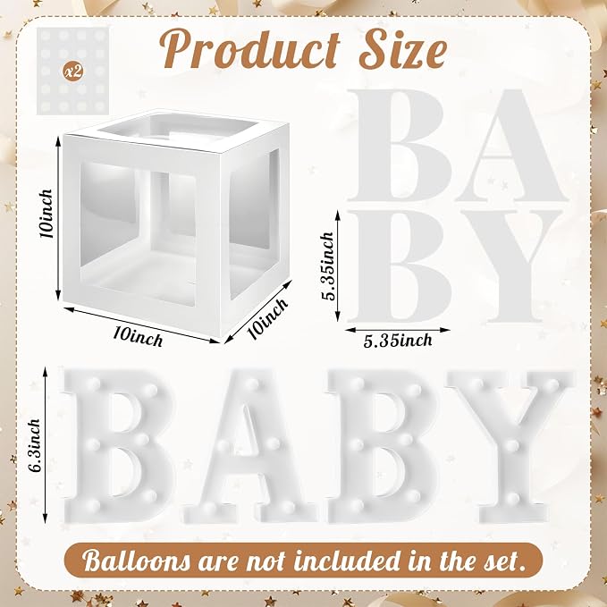 Baby Balloon Boxes with B, Y Light up Letters 4 White Transparent Square Boxes - Image 2