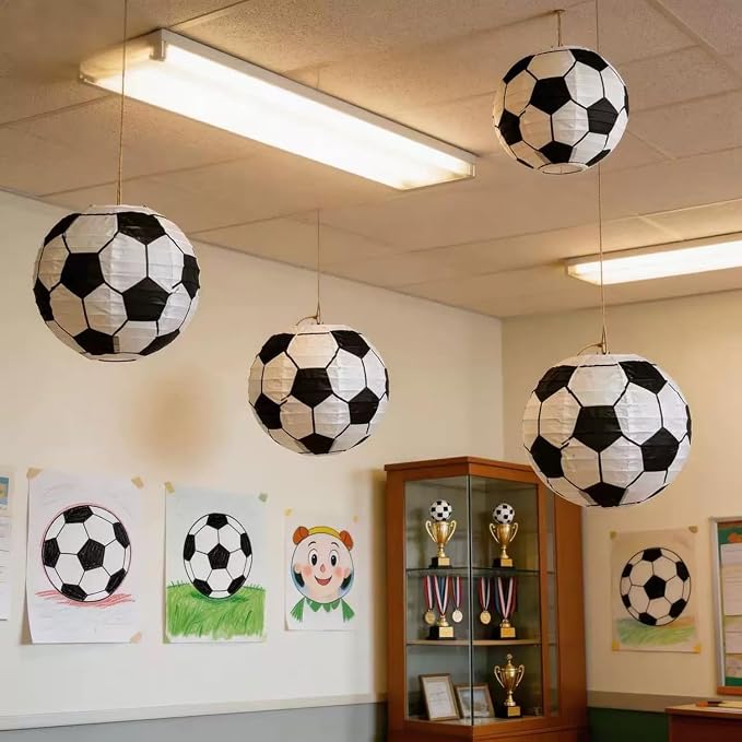 12Pcs 8 Inch Soccer Paper Lanterns Decorative Soccer Ball Hanging Round Paper - Image 6