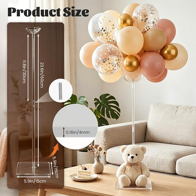 6 Pack 23.6 Inch Clear Acrylic Balloon Stands, 23.6 Inch Balloon Stand Kit - Image 2