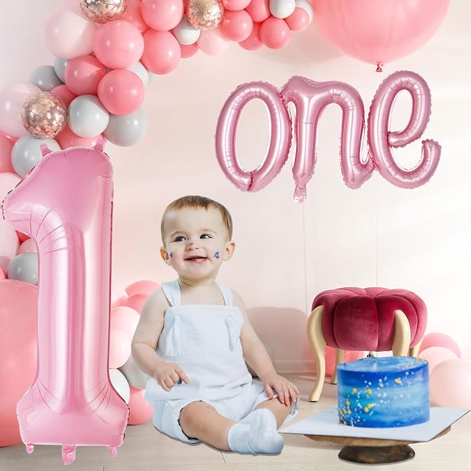 2 Pcs One Balloon Set, 40 Inch Number 1 Balloon and 41 Inch Script Letter One - Image 4