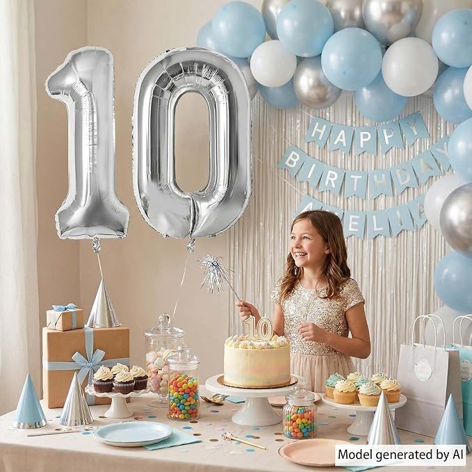 Silver Number 10 Balloon 40 Inch, Sleek Foil - Image 3