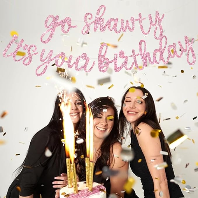 BEISHIDA Glitter Pink Pre-Strung Go Shawty It's Your Birthday Banner Decor | NO - Image 6