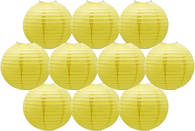 Yellow Paper Lanterns Hanging Chinese Japanese Round Lanterns 10 in 10 Pack | by BARTHEW
