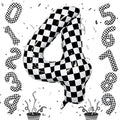 Large Foil Number 4 Balloons, 40 Inch Black and White Checkered 4 Balloon by Isndare