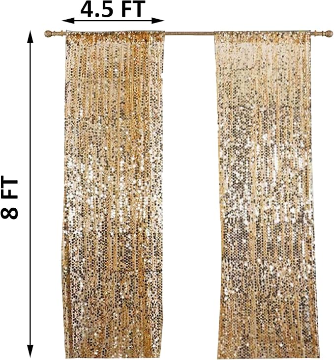HH 9x8FT Gold Big Sequin Backdrop Curtains, Shimmer Payette Sequin Backdrop - Image 2