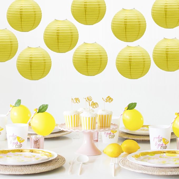 Yellow Paper Lanterns Hanging Chinese Japanese Round Lanterns 10 in 10 Pack | - Image 7
