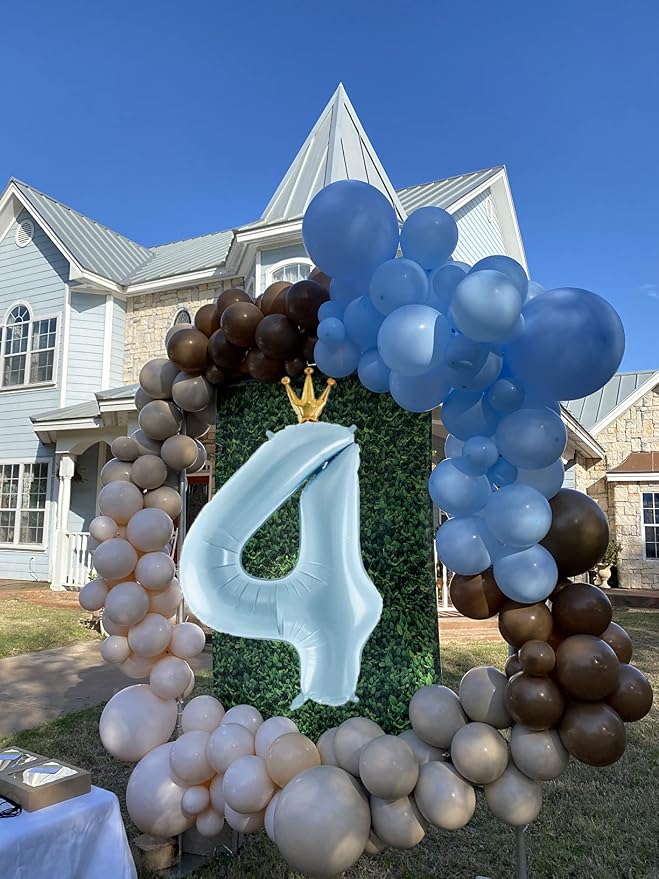 Number 4 Foil Balloon with Crown, 40-Inch Light Blue | Light blue number 4 foil - Image 4