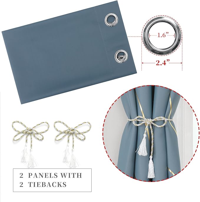 Stone Blue Blackout Curtains for Living Room, Room Darkening Curtains - Image 4