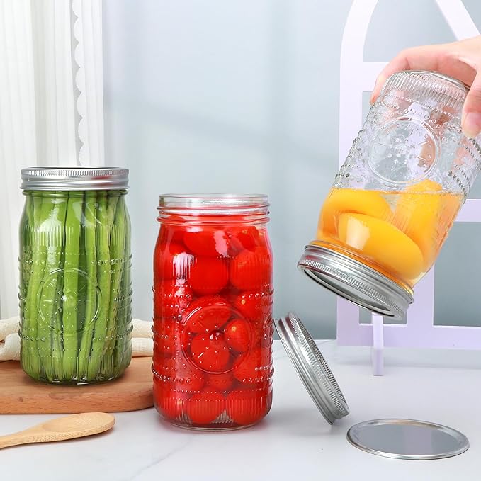 Encheng 12 Pack 32oz Wide Mouth Mason Jars with Lids and Bands,Clear Glass Canning Jars for Fermenting,Preserving,Quart Size Large Mason Jars for Jam,Pickling,Meal Prep,DIY Crafts