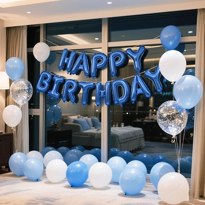 Dark Blue Happy Birthday Balloon Banner Set -16 Inch Foil Letters Balloons - Image 5
