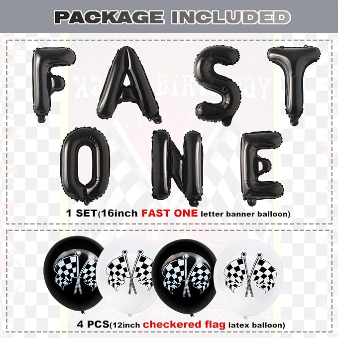 Race Car 1st Birthday Party Balloons, Fast One Letter Banner Balloon 40 Inch - Image 3