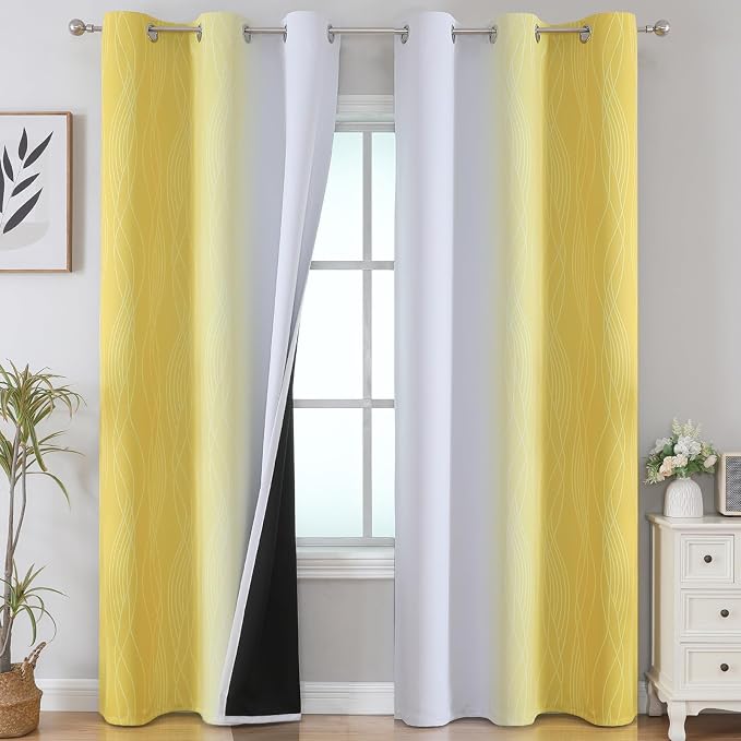 Yellow and Greyish White Gradient Room Darkening Blackout by ESTELARTEXTILER