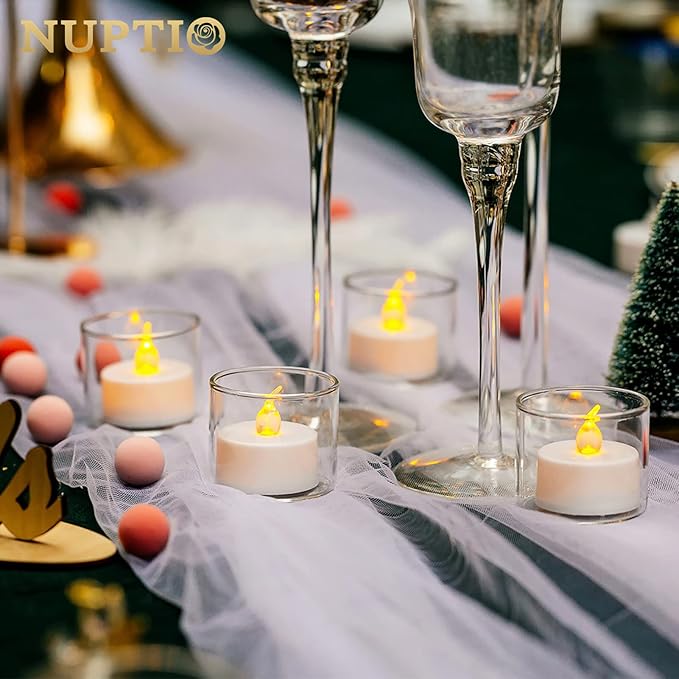 NUPTIO Glass Votive Candle Holders: Set of 12 Clear Tea Light Holders - Mini Floating Candleholders for Home Christmas Thanksgiving Party Table Centerpieces Decor (1.8 x 1.57 inch)